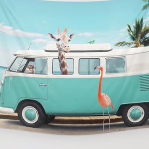 wall tapestry-van, flamingo, giraffe, otter